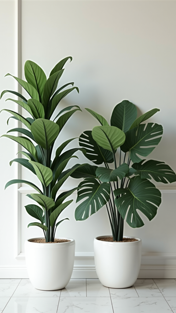 beautiful Indoor Plants with white ceramic pots